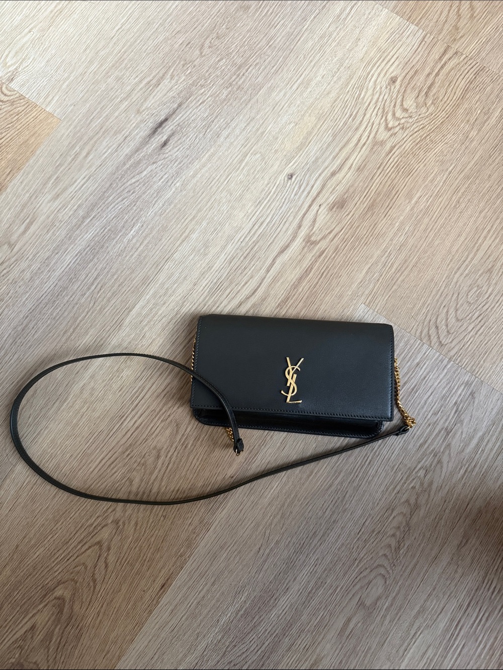 Saint Laurent Green Quilted Leather Crossbody Wallet with Gold Hardware